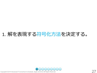 27 
1.解を表現する符号化方法を決定する。  