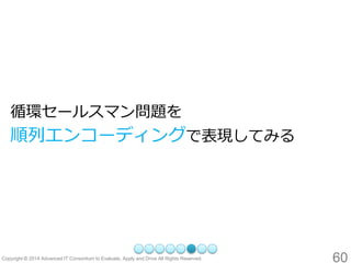 60 
循環セールスマン問題を 
順列エンコーディングで表現してみる  