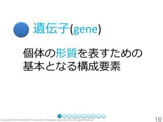 16 
遺伝子(gene) 
個体の形質を表すための 基本となる構成要素  