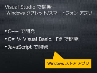 • 
• 
• 
Windows ストアアプリ 
 