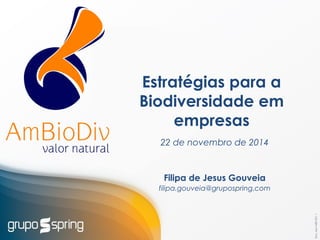 Estratégias para a 
Biodiversidade em 
empresas 
22 de novembro de 2014 
Filipa de Jesus Gouveia 
filipa.gouveia@grupospring.com 
 