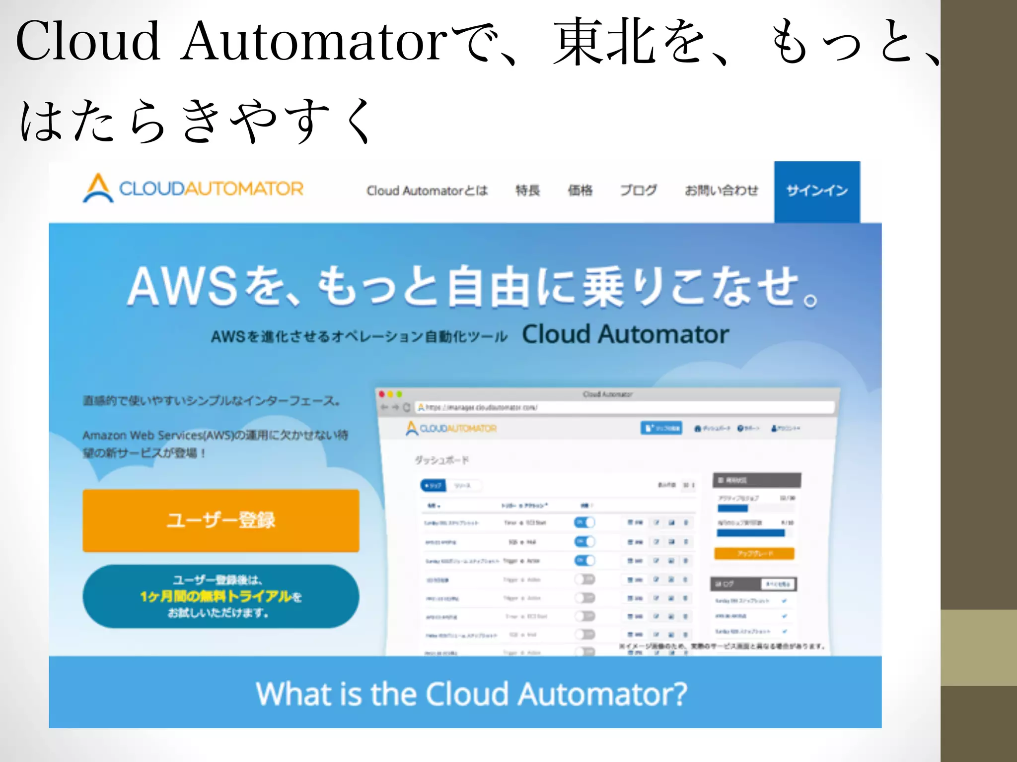 Cloud Automatorで、東北を、もっと、 
はたらきやすく 
 
