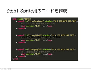 Step1 Sprite用のコードを作成 
svgタグにclass=”defs”を指定 
14年11月30日日曜日 
 