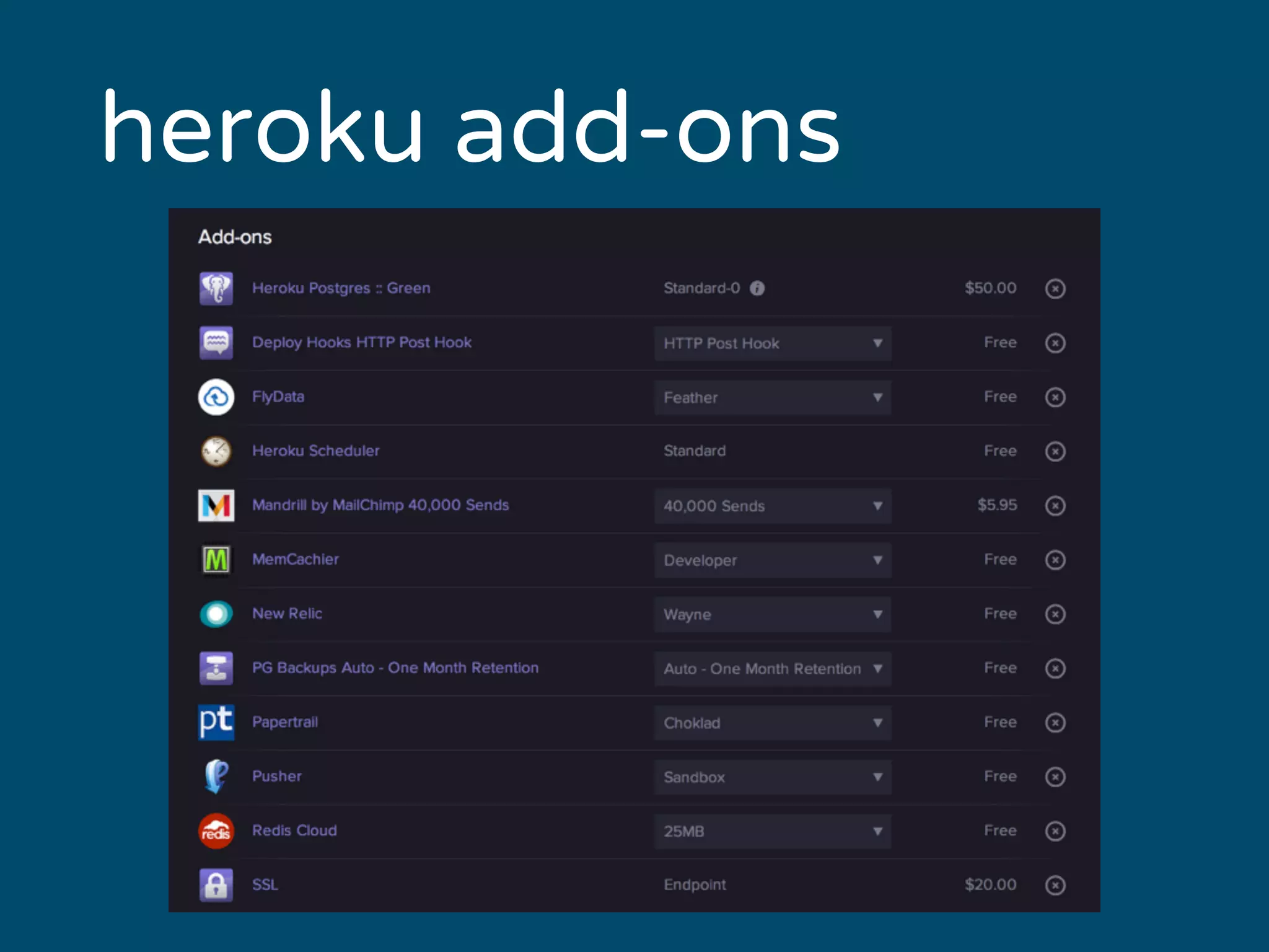 heroku add-ons 
 