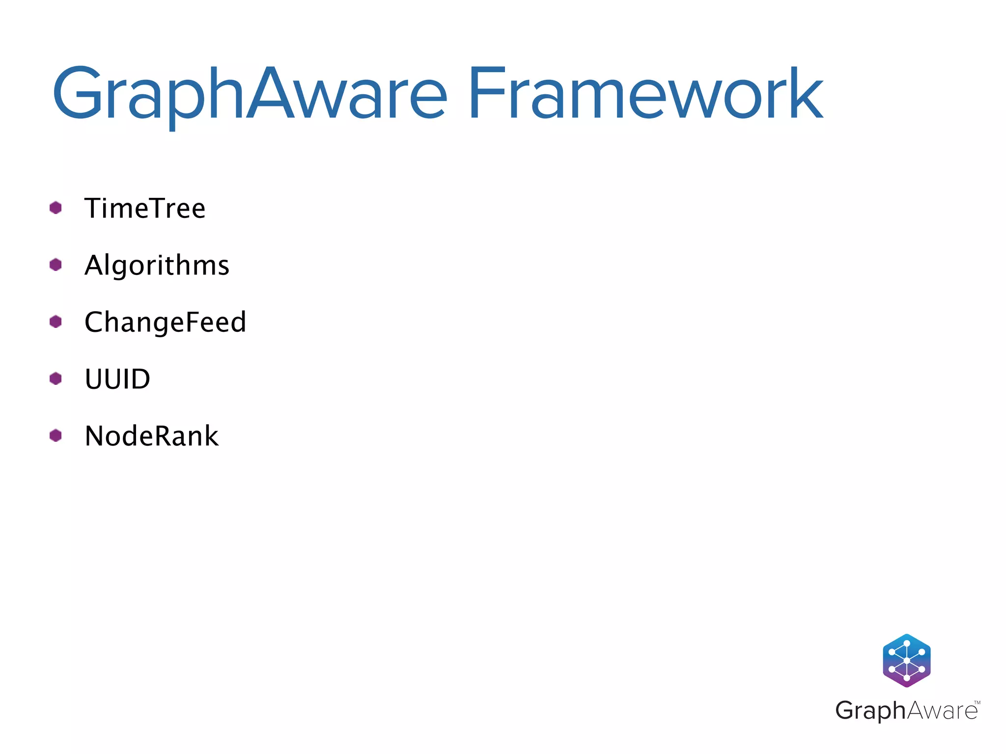 GraphAwareTM 
GraphAware Framework 
TimeTree 
Algorithms 
ChangeFeed 
UUID 
NodeRank 
 