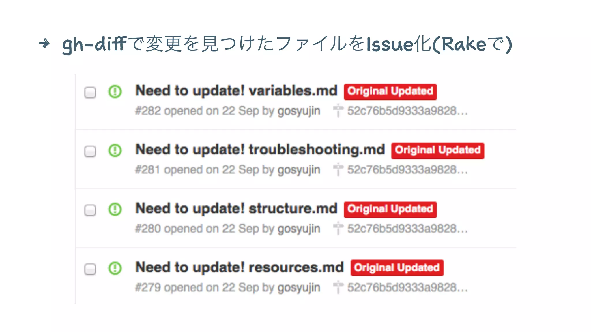 4 gh-diffで変更を見つけたファイルをIssue化(Rakeで) 
 