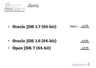 2
Java
• Oracle JDK 1.7 (64-bit)
• Oracle JDK 1.6 (64-bit)
• Open JDK 7 (64-bit)
 