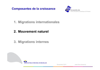 Composantes de la croissance 
1. Migrations internationales 
1N odvéecmembrber e2 0210414 www.ibsa.irisnet.be ‹#› 
2. Mouvement naturel 
3. Migrations internes 
 