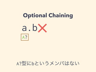 × 
Optional Chaining 
a.b 
A? 
A?型にbというメンバはない 
 