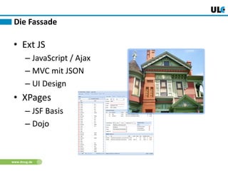 www.dnug.de
• Ext JS
– JavaScript / Ajax
– MVC mit JSON
– UI Design
• XPages
– JSF Basis
– Dojo
Die Fassade
 
