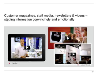 Hamilton
Customer magazines, staff media, newsletters & videos –
staging information convincingly and emotionally
Laetus / Coesia
27
 