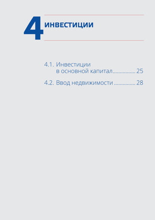 4ИНВЕСТИЦИИ
4.1.	Инвестиции
	 в основной капитал................. 25
4.2.	Ввод недвижимости................ 28
 