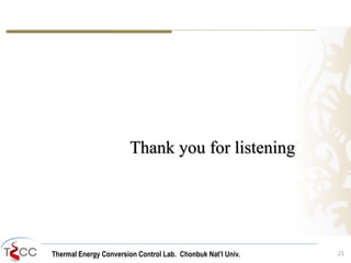 Thank you for listening 
Thermal Energy Conversion Control Lab. Chonbuk Nat’I Univ. 21 
