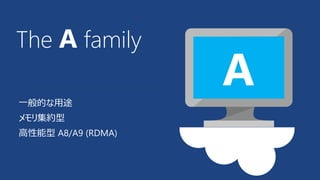 The A family 
一般的な用途 
メモリ集約型 
高性能型A8/A9 (RDMA) 
A 
 