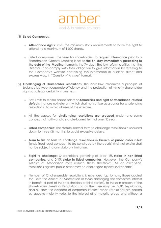 New Amendment to Spanish Companies Act