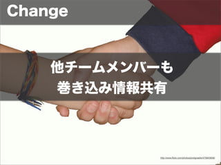 Change 
他チームメンバーも 
巻き込み情報共有 
http://www.flickr.com/photos/jordigraells/475843606/ 
 