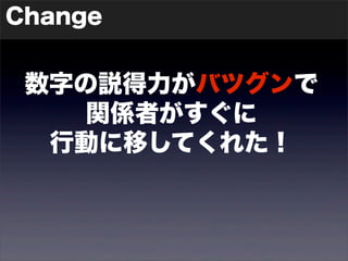 Change 
数字の説得力がバツグンで 
関係者がすぐに 
行動に移してくれた！ 
 