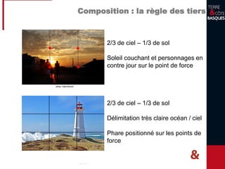 Corriger ses erreurs
Flou : • Poser ses coudes (sur ses côtes, sur une
table) ou prendre appui,
• Utiliser un trépied,
• Poser l’appareil sur une table, un meuble,
un support rigide,
• Régler la mise au point (première
pression légère puis déclenchement)
Cadre : • Utiliser la grille de composition
• Tenir son appareil droit avec le minimum
de doigts
• Si manque de visibilité sur l’écran, utiliser
l’œilleton
 