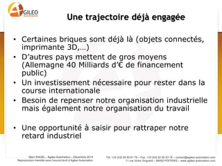 Tel. +33 (0)5 49 49 61 79 – Fax. +33 (0)5 82 95 03 78 – contact@agileo-automation.com
11 rue Victor Grignard – 86000 POITIERS – www.agileo-automation.com
Marc ENGEL - Agileo Automation – Juin 2015
Reproduction interdite sans l’accord écrit d’Agileo Automation
Conclusion
 