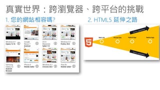 1. 您的網站相容嗎? 
2. HTML5 延伸之路  