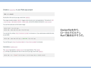 Dockerfileを作り、 
ローカルでビルドし 
Runで動き出すそうだ。  