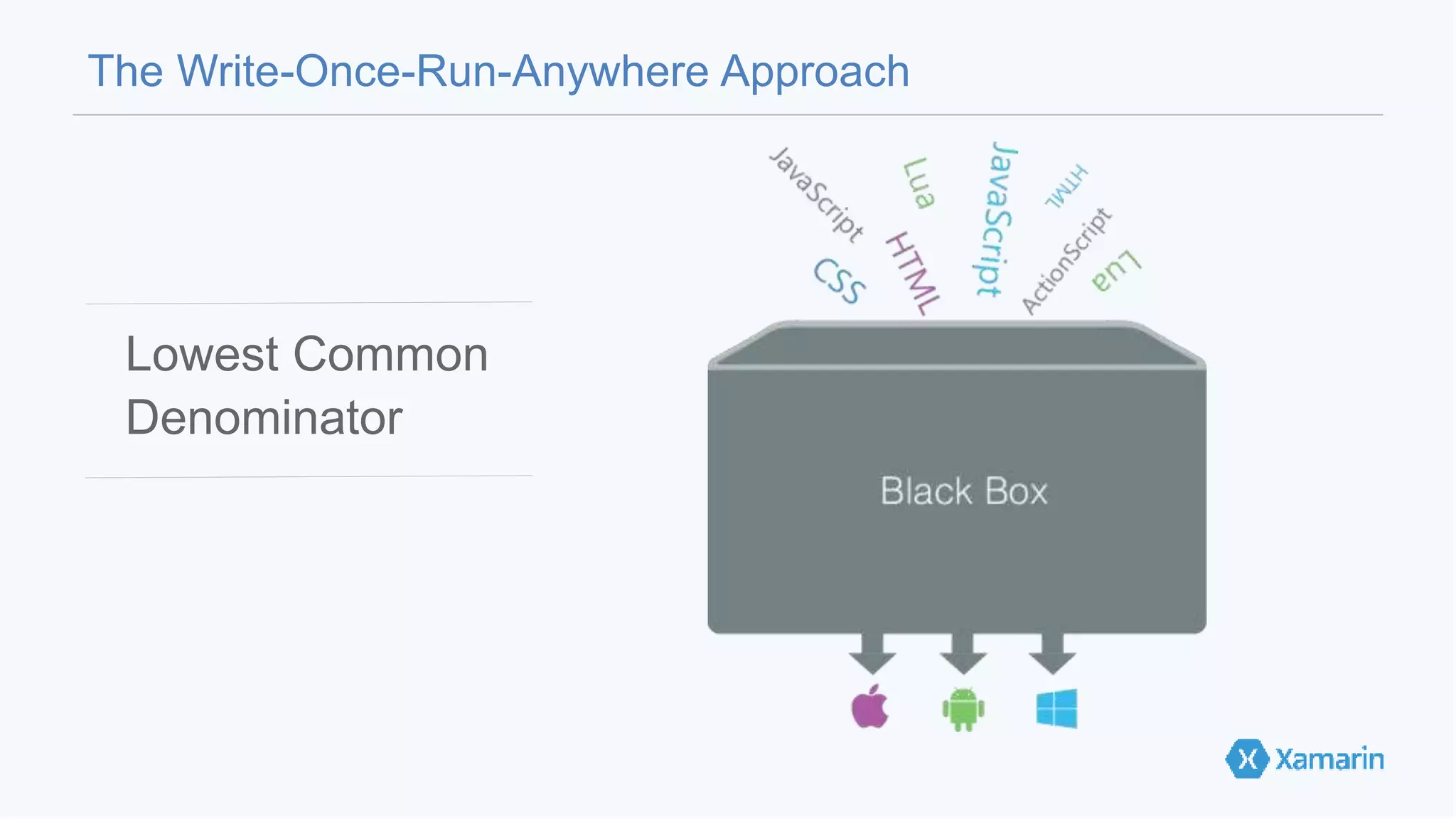 The Write-Once-Run-Anywhere Approach 
Lowest Common 
Denominator 
 