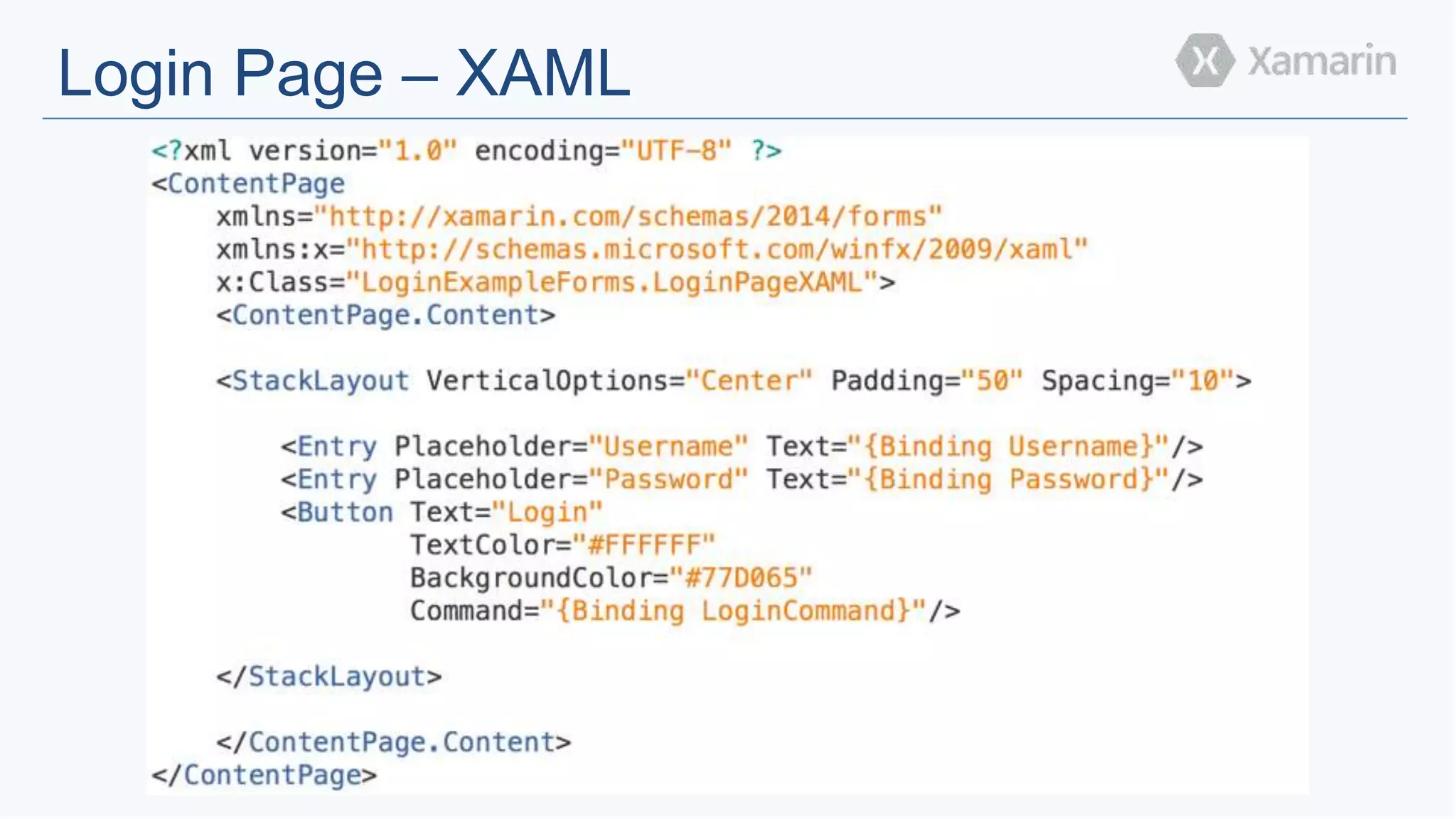 Login Page – XAML 
 