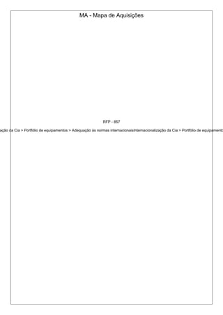 MA - Mapa de Aquisições
RFP - 857
ação da Cia > Portfólio de equipamentos > Adequação às normas internacionaisInternacionalização da Cia > Portfólio de equipamento
 
