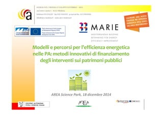 Modelli e percorsi per l’efficienza energetica
nelle PA: metodi innovativi di finanziamento
degli interventi sui patrimoni pubblici
AREA Science Park, 18 dicembre 2014
 