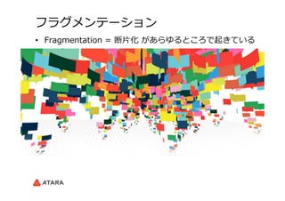 フラグメンテーション
•  Fragmentation  =  断⽚片化  があらゆるところで起きている
 