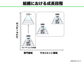 組織における成長段階
経験学習入門より 
パフォーマンス
専門領域 マネジメント領域
プレーヤーとしての成長
 