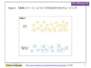 41
ワークショップ
http://www.slideshare.net/takashiiba/future-language より引用
 