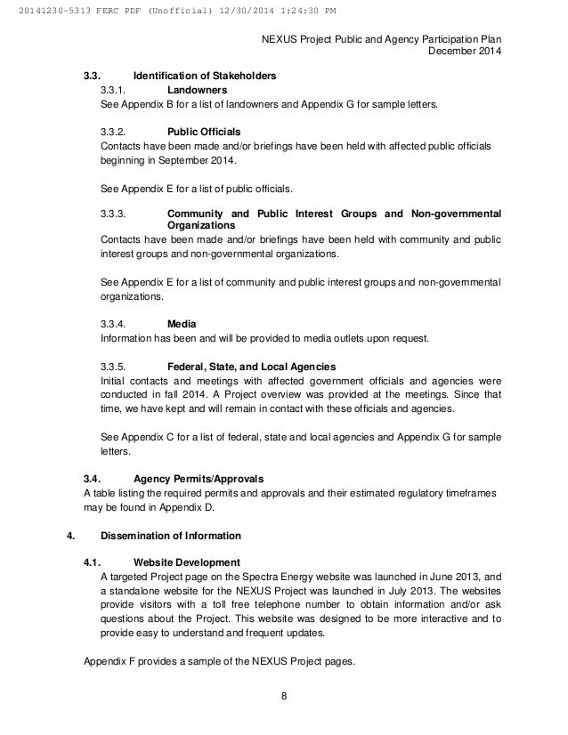 NEXUS Gas Transmission FERC Pre-Filing, Dec 30, 2014 NEXUS Gas Transmission FERC Pre-Filing, Dec 30, 2014