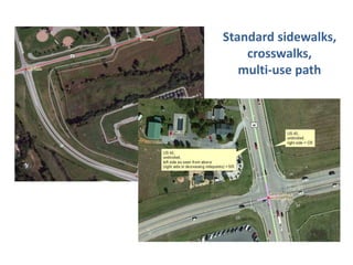 Standard sidewalks, 
crosswalks, 
multi-use path 
 