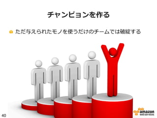 チャンピョンを作る
!   ただ与えられたモノを使うだけのチームでは破綻する

40

 