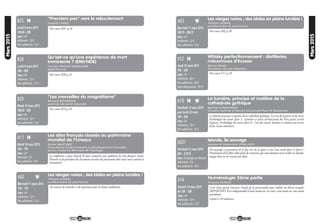 31
Mars2015
Whisky perfectionnement : distilleries
méconnues d'Ecosse
Michel MARC,
fondateur du club Alambics
Jeudi 12 mars 2015
18h - 20h
Lieu : UP
Adhérents : 42 €
Non adhérents : 48 €
(dont dégustation : 30 €)
Voir cours V11 p.18
V12
La lumière, principe et matière de la
cathédrale gothique
Mathijs SCHOEVAERT,
titulaire maîtrise d’Histoire (Université Paris IV Sorbonne)
Vendredi 13 mars 2015
puis lundi 23 mars
18h - 20h
Lieu : UP
Adhérents : 25 €
Non adhérents : 30 €
N
La lumière principe et matière de la cathédrale gothique. Les arts de la pierre et du verre.
Archéologie du savoir faire I : Lumière et parti architectural du Tiers point (croisé
d’ogives). Archéologie du savoir faire II : l’art du vitrail, lumière et couleurs au service
d’une vision intérieure.
A10
Les vierges noires ; des idoles en pleine lumière !
Thérèse LEGRAS,
conférencière du patrimoine
Mercredi 11 mars 2015
18h15 - 20h15
Lieu : UP
Adhérents : 12 €
Non adhérents : 15 €
Voir cours A02 p.30
A03
Islande, île sauvage
Jacques et Geneviève VERILLAUD
Vendredi 13 mars 2015
20h - 21h15
Lieu : St Georges sur Moulon
Adhérents : 9 €
Non adhérents : 10 €
Des paysages surprenants où le feu sort de la glace et où l’eau coule dans le désert !
Présentation d’un film vidéo plein de contrastes qui vous donnera envie d’aller en Islande,
voyage dont on ne revient pas déçu.
SG01
N
Numérologie 2ème partie
François DUBOIS
Samedi 14 mars 2015
de 15h - 18h
Lieu : UP
Adhérents : 12 €
Non adhérents : 15 €
Cette 2ème partie concerne l'étude de la personnalité pour établir un thème complet.
IMPORTANT Il est indispensable d'avoir assisté au 1er cours, cette année ou une année
précédente.
Limité à 10 auditeurs.
V14
30
Mars2015
"Premiers pas" vers le reboutement
Isabelle CARCEL
Lundi 9 mars 2015
18h30 - 20h
Lieu : UP
Adhérents : 10 €
Non adhérents : 12 €
Voir cours B24 p.16
B25
Qu’est-ce qu’une expérience de mort
imminente ? (EMI/NDE)
Corinne PAQUET-MAQUAIRE,
expérienceur
Lundi 9 mars 2015
18h - 20h
Lieu : UP
Adhérents : 12 €
Non adhérents : 15 €
Voir cours B26 p.22
B28
"Les merveilles du magnétisme"
Bernard BOURGOIN,
praticien de santé naturelle
Mardi 10 mars 2015
18h30 - 20h
Lieu : UP
Adhérents : 10 €
Non adhérents : 13 €
Voir cours B19 p.18
B20
N
Les vierges noires ; des idoles en pleine lumière !
Thérèse LEGRAS,
conférencière du patrimoine
Mercredi 11 mars 2015
15h - 17h
Lieu : UP
Adhérents : 12 €
Non adhérents : 15 €
Des sources de miracles et des guérisons pour les foules médiévales.
A02
Les sites français classés au patrimoine
mondial de l’Unesco
Esther MARTINEZ,
Consultante Environnement et Développement Durable,
ancien Cadre du Ministère de l’Ecologie
Mardi 10 mars 2015
16h - 17h
Lieu : UP
Adhérent : 9 €
Non adhérent : 10 €
N
La conférence a pour objectif de faire connaitre aux auditeurs les sites français classés,
l’histoire et la procédure de classement au titre du patrimoine bâti mais aussi naturel et
immatériel.
A11
 