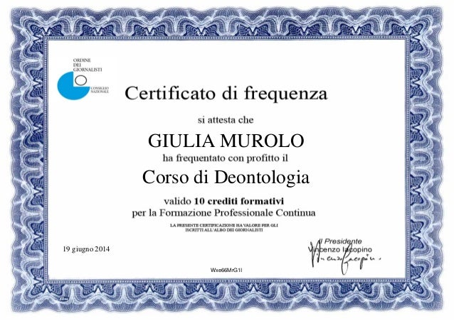 Certificato di frequenza corso ordine dei giornalisti