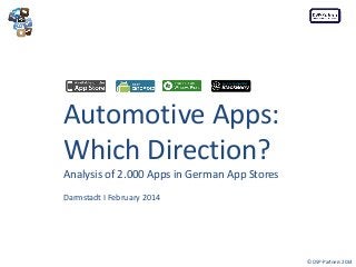 Automotive Apps:
Which Direction?
Analysis of 2.000 Apps in German App Stores
Darmstadt I February 2014

© DSP-Partners 2014

 