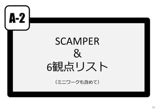 SCAMPER
＆
6観点リスト
（ミニワークも含めて）
A-2
38
 