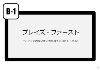 プレイズ・ファースト
“アイデアの良い所に光を当ててコメントする”
B-1
44
 