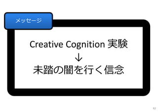 Creative Cognition 実験
↓
未踏の闇を⾏く信念
メッセージ
82
 