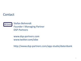 Contact
Stefan Behrendt
Founder I Managing Partner
DSP-Partners
www.dsp-partners.com
www.twitter.com/stbe
http://www.dsp-p...