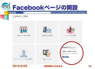 高度情報化と社会生活
Facebookページの開設
2014/4/23 69
 
