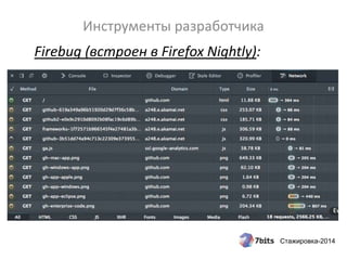 Стажировка-2014
Инструменты разработчика
Firebug (встроен в Firefox Nightly):
 