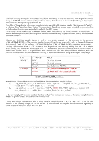 COLLABORATE 14 – IOUG Forum
Database
3 | P a g e “ORACLE 12C DATA GUARD: FAR SYNC, REAL-TIME CASCADE STANDBY AND OTHER GOO...