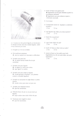 i)

Acele de Sxarc suat gresit puse:
f bigudiurile sunt fie prea destinse gi piml nu
are tensiune suficientd
r bigudiurile sunr prea striase gi apare o
tensionare anormala.

6.

eontrolul

a)

Corespunde modul

huclelor

tl aa

b)
c)

rn)

d)

Scoategi acul din primul bigudiu Ei introducegi-l

in direcgie inversi celui de al doilea bigudiu. Astrel

7

ll

de impa4ire

cu mirimiea

nu

Sta bigudiul din miiloc pe guviEa sepamta

laa

?

fnu

Exisfi fire neondulate?

Iaa

lnu

Apar izolat virfuri de pir?

foa

lnu

eritati tensiunea pe trunte.

e) Acele de fixare au ldsat urme pe piele
5" {?regeli ee tr€bi"ri€

a)

ilaa

*r'itate

b)

perul se separi $i se &isucegte cu dificultate.

laa

guvigele sunt prea late:

r

pe parple laterale
neondulat.

rimin fire de par

c)

$uvigele sunt prsa inguste:
I se obgine un volum prea redus;
I apar'tgiuri" in coafura.

d)

$uvigele sunt prea subgri gi inguste:
rezulti greutigi la impd4ire qi la plasar€a
corecti a celollalte bigudiuri.

!

e)

D

$uvilele nu sunt ;inute in unghi drepr cu pielea
capuluir
I rezulH volum prea mare ori prea mic.
$uvigele sunt deplasate lateral:

I

apar fire neondulate.

g) Virfurile

firelor de par nu se pun exact pe

bigudiu:

I
h)

dupi coafare r.isar izolat v3rfuri de par.

Tensiunea este inegalt la rulare:

I

?

Acele de fixare au fost asfel puse inc?t
bigudiurile si nu fie nici prea slabe, nici prea
tensionate ?

Par insuficient pieptanat

I

lnu

aDarfire leondulate.

123

n

lnu

 