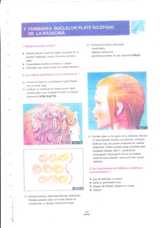 1" DesPne ee

e*t* vorba

cl) Diametrul buclelor deternrina:

?

- elasticitatea;
- lngirnea onduleului;
- grosimea guv{elor de

de la
Rularea panrlui umed pe cleget, incep2nd
inse4ie (rEdicinA), pentru fonnarea buclelor

s

pir separlte (v'fi9'2)'

plate.

B
€

Consolidarea buclekrr formate cu clipsul'

Fonnarea mai multor bucle de acelaEi dianretru'

2. C* noliunr prellrniaar€

a)

?

Aceastd buclare nu se preteaze la parul foane

crq

b)

slint irnp*;tante

qi foarte lung'

Coafura cu onduleuri se obEine atunci

cind

buclele plate sunt ordonate la rind, in direcgii
altemative (v.fi9.1a Si 1b).

e)

Buclele plate cu ?ncepere de la rddicind, descrise
in instrucgiunile acestea, se potrivesc coafurilor
lipite pe cap, sau pentru porfiunea de coafurd
respedive. Pentru acestea merg gi buclele plate
lncepind clinspre virf (v- urmetoarcle
instrucliuni)' Daca parul trebuie se ramana
neted in zona inse4iei, sunt prelucrate nurnai

vnrfurile.
3. Ge instrumente 9i mijloace
sunt necesare ?

alut*icare

E Cap de exerciliu cu suPort
E Sdcle cu Pulverizator-aPd
E Piepbo de frizerie, piepten cu coadj
E Clipsuri.
determina direclia onduleului'
Direcga primului rind de bucle trebuie sd
corespunda cu dire4ia onduleului ini$al'

r) Direclia bu. clelor
I

t
I
a

-:t
t
I

i
I

1

a

I

135

ril

 