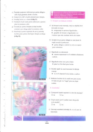 c,) impartrtr po4iunea inferioard pe paftea stinga a
cefei dupa grosirnea dorita a buclei"

h vnrf o bucli orientati spre dreapta.
d)
e) Prindegi bucla cu o clami (v.fig.lf ).
D Prindegi in bucle toatl p fia inferioar4 a padui
Rulag de

5 Gregei! *e trebuie evitate

pdna la iumitatea cefei.

g)
h)

a) Ag inceput ace* exercigiu.

incepeg pe partea dreapa Si rula$ budele
orientate spre stinga plnn''la iurnetatea cefei.
Rezolvali Si partea superiari de pdr Ei prindeli

degi nu sgpinili ince

exerciliile de bez;:

E
E

buclele peste primul rind epre dreapta gi sringa

nesiguranta in aEezuea bigudiurilor;
greqelile de folosire a bigudiurilor vor

conduce spre alte rezultare decit cele dorite.

(v.fig.12).

b)

$uvitele de pe partea s€nga nu sunt finute ?n
unghi asculit la prelucrare:

E

partea stnnga a coafurii va avea un aspect

prea voluminos.

c) Brgudiurile

E

nu altemeazi:

cimrea separatoare va fi vizibild la finalizarea

coafurii.

d)

Bigudiurile alese sunt prea subgiri:

r
e)

pdrul va fi in ffnzl prea buclat.

Buclele rigide nu sunt'execulate in diregia
cofecla:

E
D

nu va fi oftinutn forma doriti a coafurii.

RAddcina buclelor de la csafi este prea scurti:

x

fuele de pdr vor [tragetr prea sus dupd

coafore.

*
a)

**nir*kci

Corespund zonele separate cu cele din ilustratii

tl

aa

Int

b) Dupil uscare pot fi coafate toate campurile
ca

in model

tlaa
_i

inslruie€te.

I

I
I
I
I

J
I

r

I

lnu

c) Discuagi rezulatul activitdgii dv. cu cel care ve

I

I
t

?

t5r

-

?

 