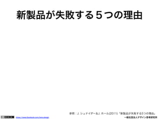 https://www.facebook.com/keio.design              一般社団法人デザイン思考研究所
新製品が失敗する５つの理由
参照：J. シュナイダー＆J. ホール(2011)「新製品が失敗する5つの理由」
 