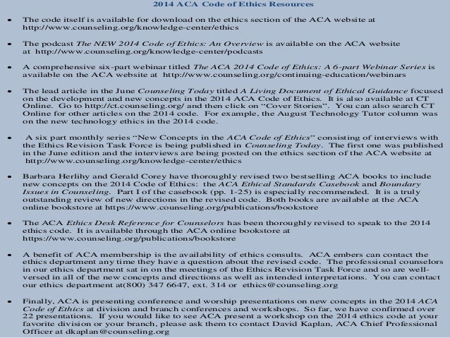 CALPCC SF Conference 2014 ACA Code of Ethics Presentation